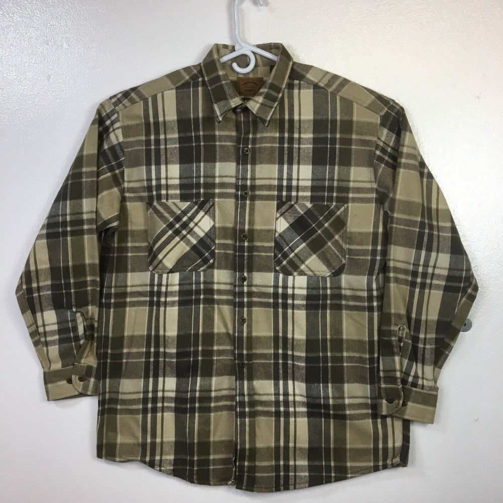 Vtg St Johns Bay‎ Mens Heavyweight Flannel Shirt Sz XLT Brown Plaid Shacket